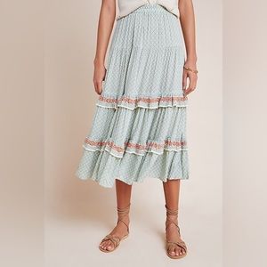 Anthropologie Beachgold Jocelyn Tiered Midi Skirt L